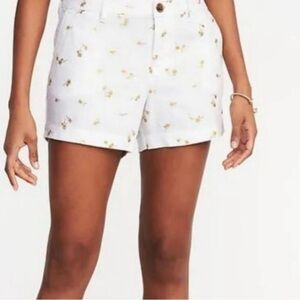 Old Navy White & Gold Foil Pineapple Midrise Everyday Linen Blend Shorts Size 10